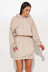 Béžové krátke mikinové šaty s kapucňou NU374