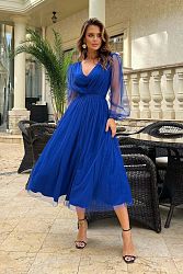 Modré tylové midi šaty Sheila