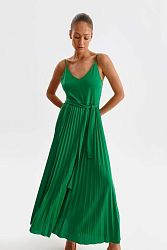 Zelené dlhé plisované šaty na ramienka SSU4055